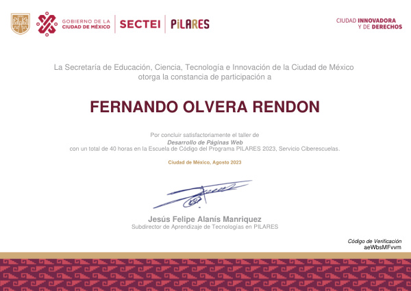 Miniatura del certificado: Constancia DPW — Fernando Olvera