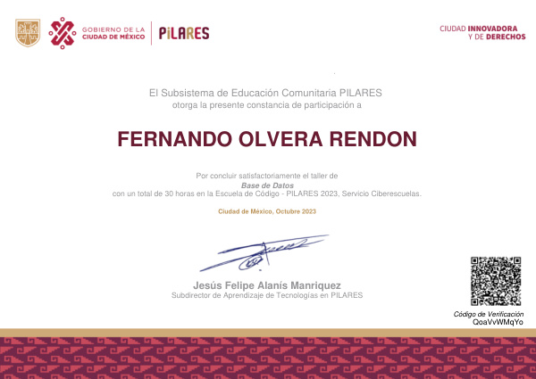 Miniatura del certificado: Constancia EDC BD — Fernando Olvera